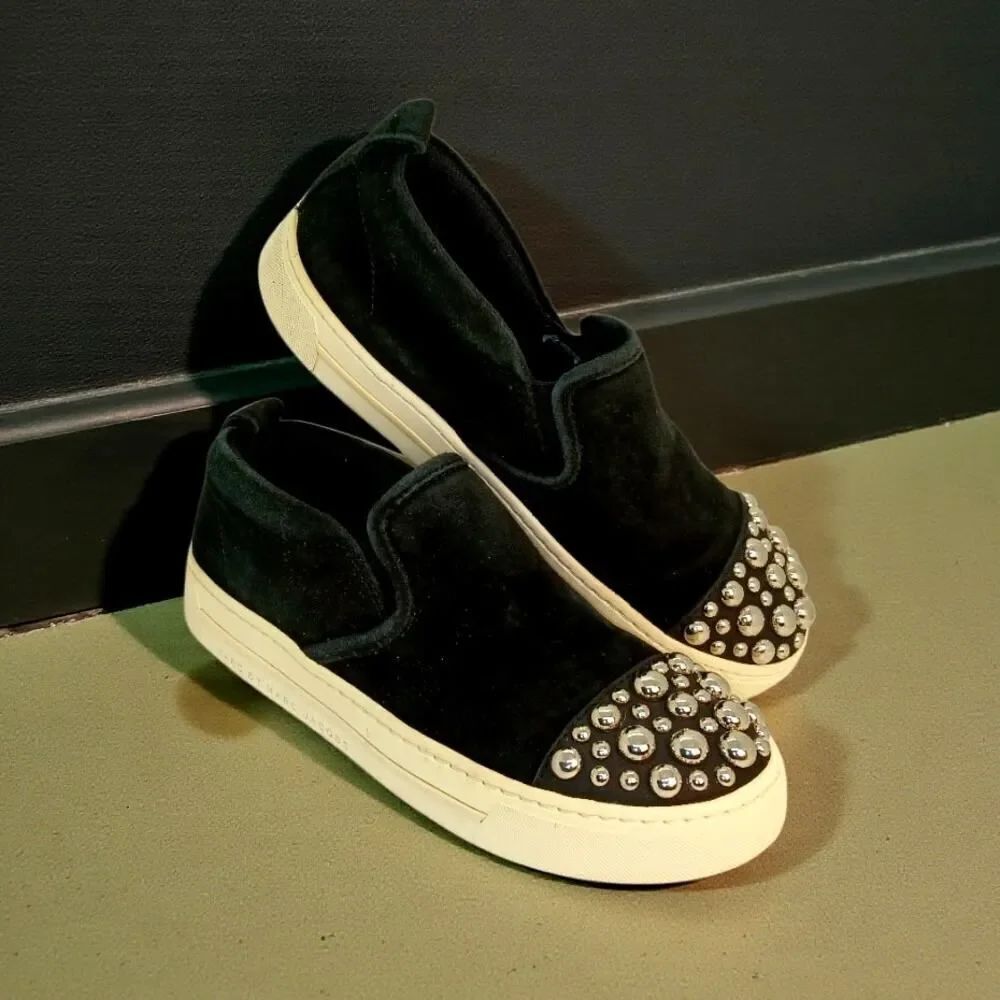 Marc Jacobs Designer Womens Black Suede Bedazzled Slip-On Sneakers - Size 5.5